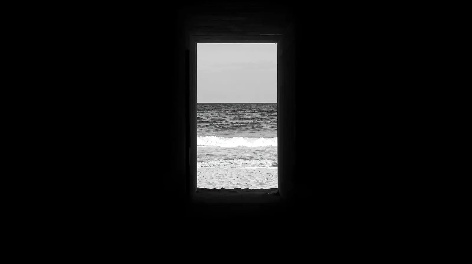 Black and white Hawaiian beach photography in hallway