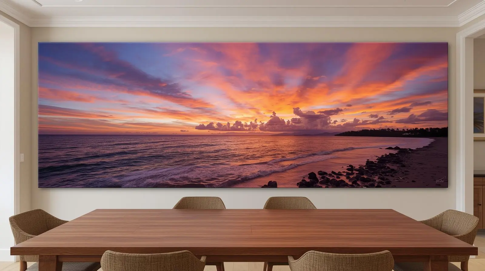 Dining room Hawaii wall art panoramic sunset above table