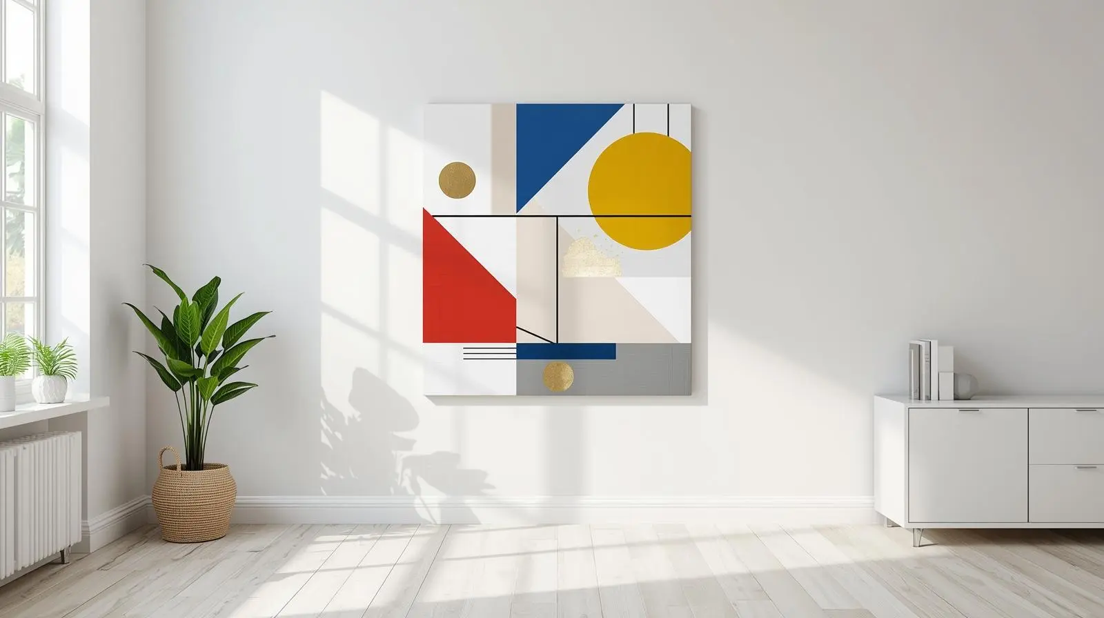 geometric abstract canvas art on modern wall
