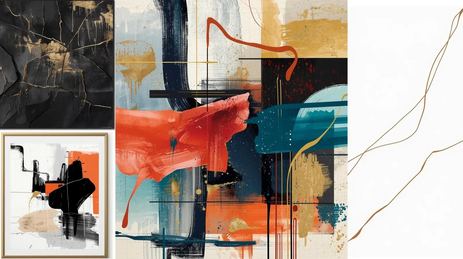 different styles of modern abstract wall art collage.