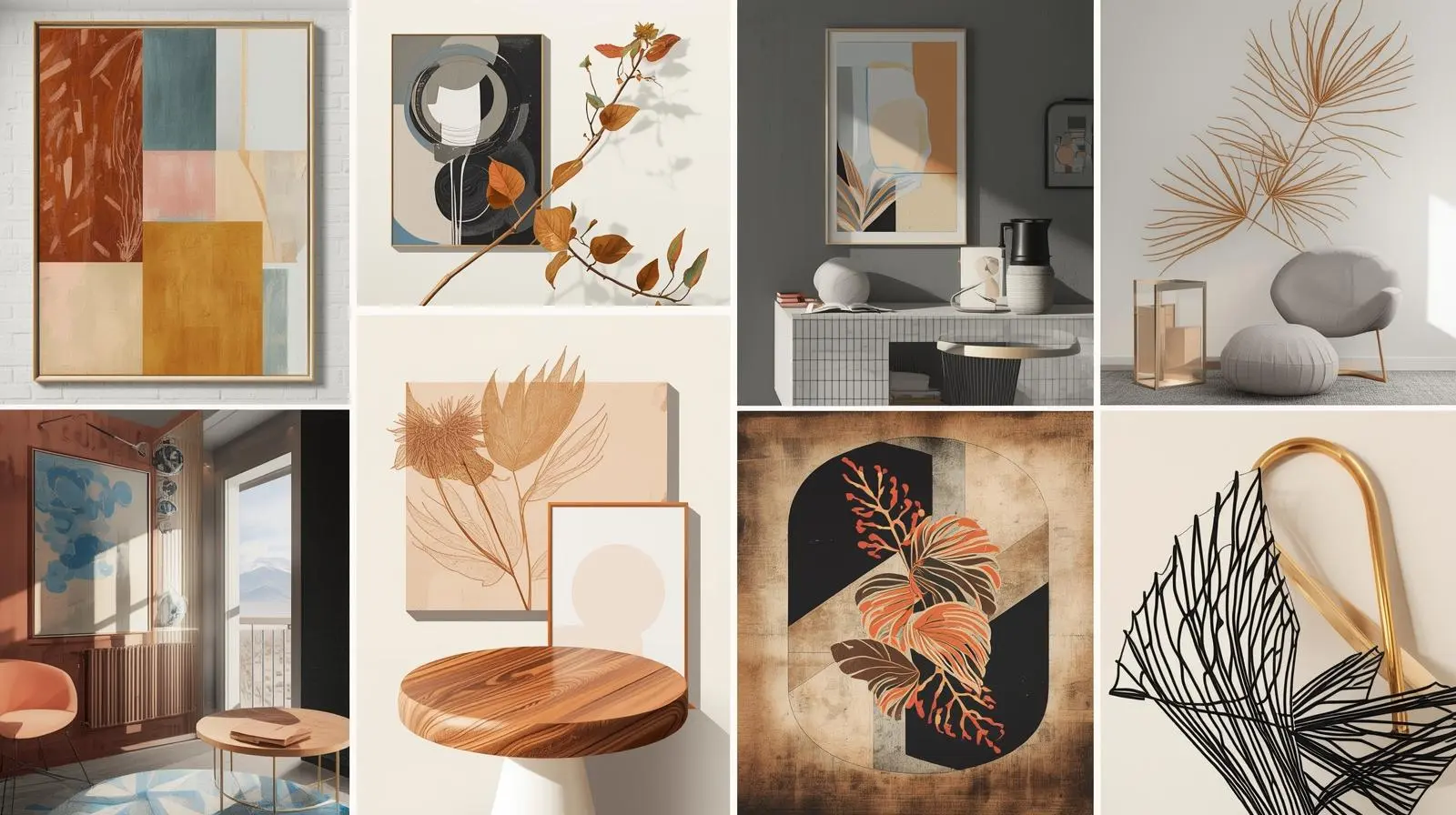 Collage of 2026 oversized art trends for your walls.